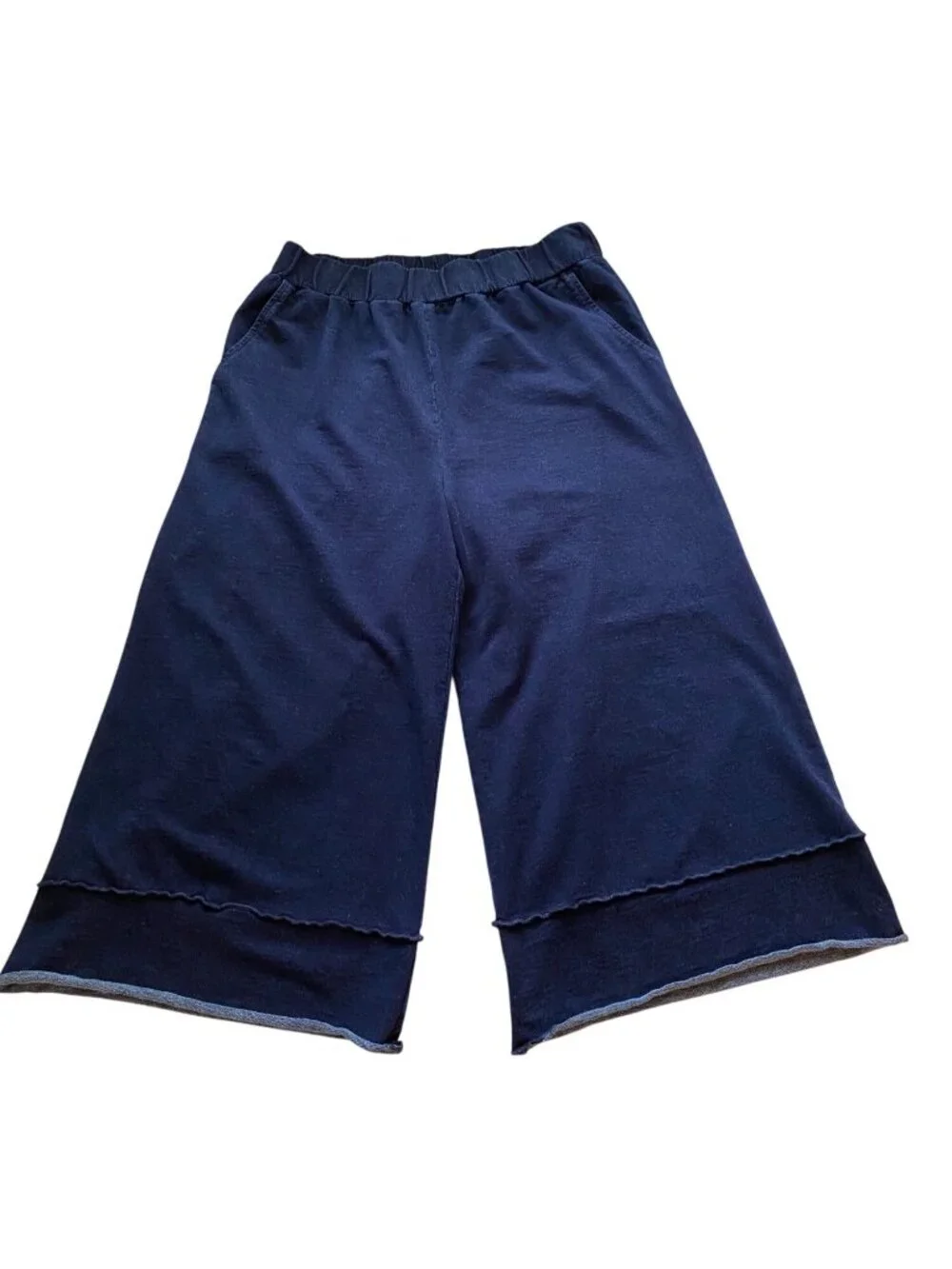 Focus Casual Life Women's M Navy Blue Pants Wide-Leg Cropped Pull On Comfy Boho